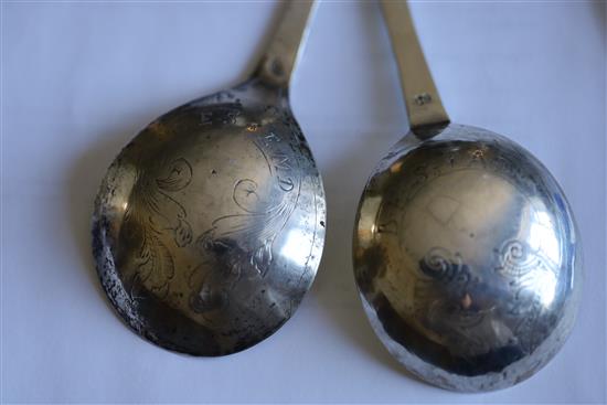 Two 18th century Scandinavian silver spoons, longest 19.6cm.